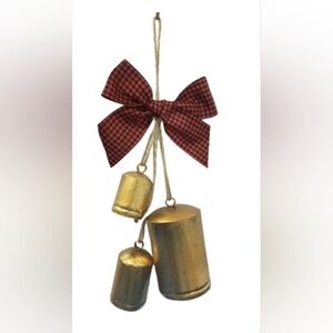 Metal Hanging Christmas Bells Chic Country Style Rustic Cow Bell with Jute Rope